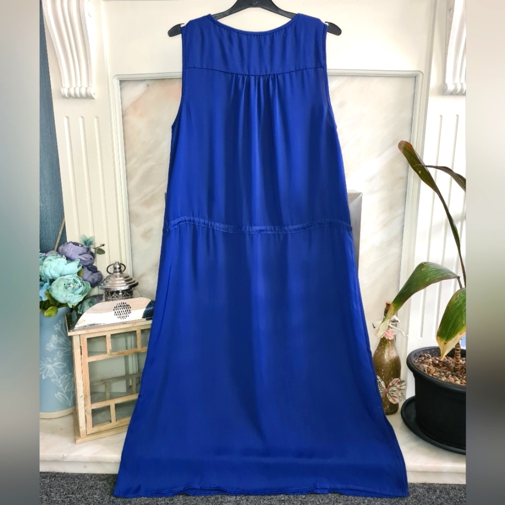 C Wonder Navy Midi Dress With White Embroidery & Tassle Belt Size 16 - Picture 2 of 4